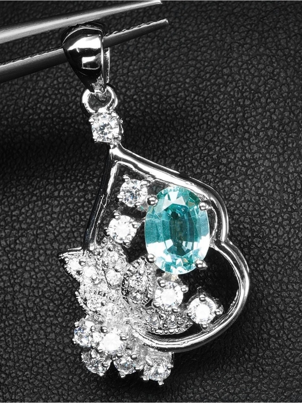 5ct 🌈change Sapphire Pendant blue green white 15k white gold on silver necklace - Picture 4 of 12